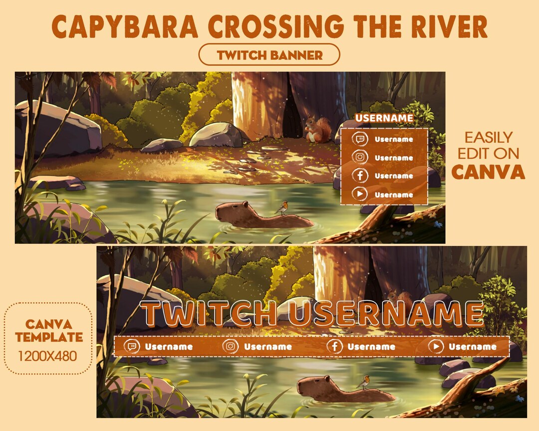 Cozy Forest Twitch Banner, Capybara Stream Overlay With River Scene ...