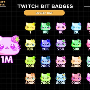 20x Cat Face Twitch Bit Badges, Cute Cat Twitch Sub Badges voor Streamers, YouTubers & Discord