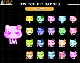 20x Cat Face Twitch Bit Badges, Cute Cat Twitch Sub Badges for Streamers, YouTubers & Discord