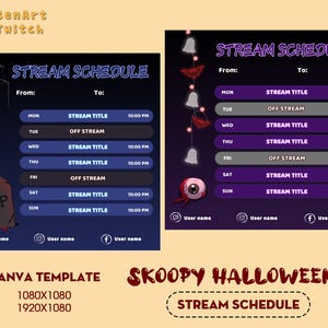 Halloween Vampire Vibes Stream Schedule, Spooky Schedule, Simple Weekly Schedule For Streamers, Easy edit on CANVA