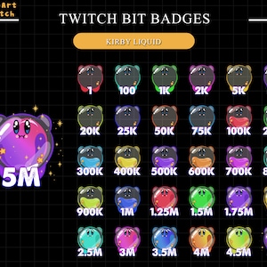 30x Kirby Liquid Twitch Sub Bit Badges, Kirby Badges for Twitch, Complete Twitch Bit Badges Set, Twitch Subscribe Package, Number Bit Badges