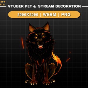 Animated Fire Wolf VTuber Pet, Wolf Stream Decoration with Spark, Fire Aesthetic PNG WEBM for Twitch Overlay
