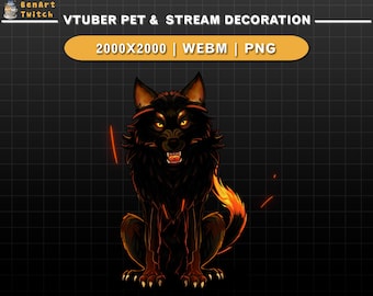 Animated Fire Wolf VTuber Pet, Wolf Stream Decoration with Spark, Fire Aesthetic PNG WEBM for Twitch Overlay