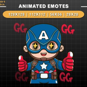 Emote animate di Twitch Capitan America GG, Emote divertenti, Emote kawaii per Twitch, Discord