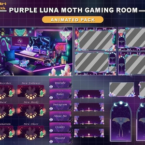 Animated Stream Paket Game Room Luna Moth, Goth Twitch Overlay mit Crystal , PC Installation, Twinkle Lights, Kerzen...