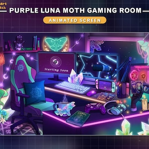 Animierter Stream Bildschirm Spielzimmer Luna Motte, Goth Twitch Overlay mit Kristall , PC Installation, Lichterglanz, Kerzen...