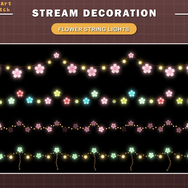 4x Animated Sakura Twinkle Lights, Flower String Twitch Stream Decoration, Cherry Blossom Twitch Overlay