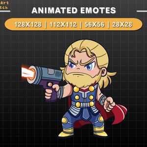 Emote de Twitch de tiros de Thor animado, Thor fofo e legal, Emote de super-herói chibi para streamers, Twitch, Discor