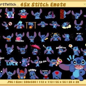 45 Stitch Twitch Emotes Pack, Cute Emotes, Ready To Use for Twitch, Chat emotes, Discord