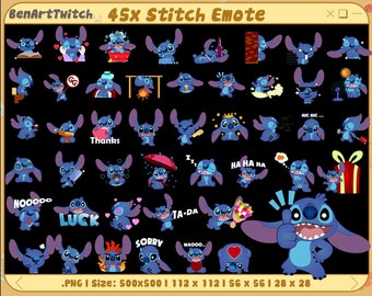 45 Stitch Twitch Emotes Pack, Cute Emotes, Ready To Use for Twitch, Chat emotes, Discord