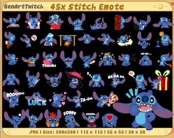 45 Stitch Twitch Emotes Pack, Cute Emotes, Ready To Use for Twitch, Chat emotes, Discord