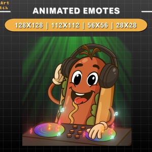Hot Dog DJ Animated Twitch Emote, Dancing Emote for Streamers, YouTubers & Discord