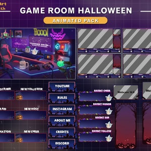 Animated Full Package Hallowween PC Zoom, Animated Halloween Twitch Overlays for Streamer, Vtuber, OBS, Pumpkin, Spider, Aesthetic Twitch
