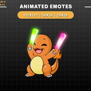 Geanimeerde Twitch-emote Pokemon Fire Dinosaurus gejuich, schattige dinosaurus Twitch-emotes, schattige emotes voor YouTube, Discord