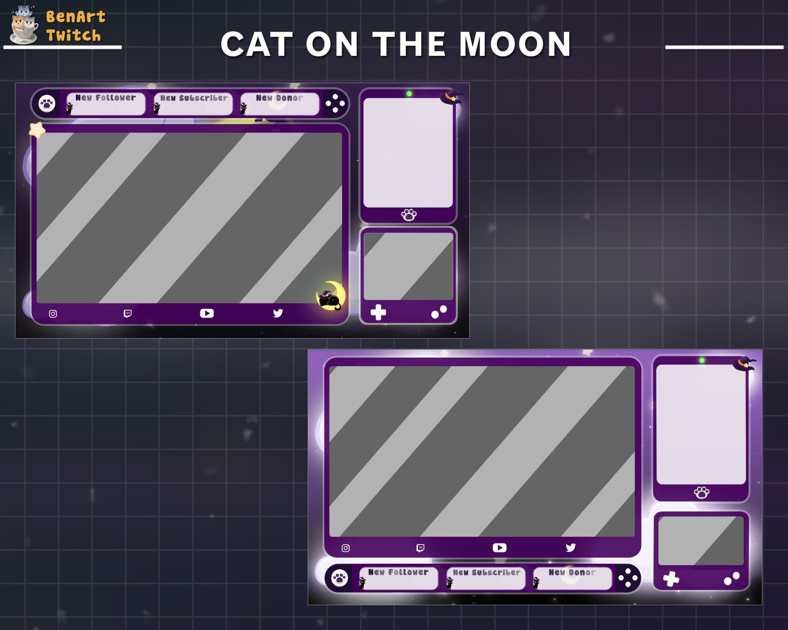 Animated Black Cat and Moon Stream Package, Witchy Cat Twitch Overlay ...