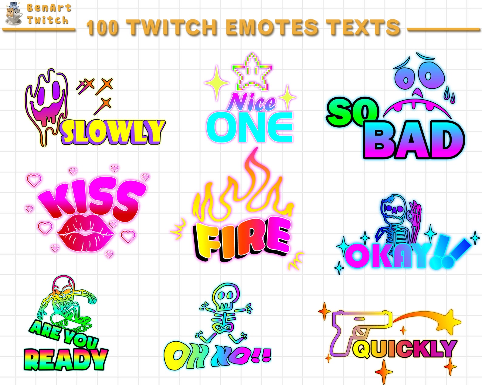 100x Twitch Text Emotes Pack, Discord Text Emotes, Cute Ready to Use ...