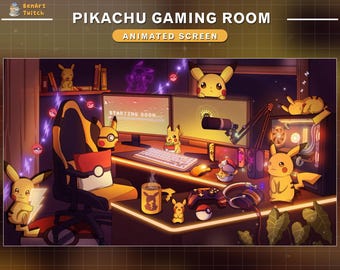 Écrans Twitch animés pour salle de jeux Pikachu, Écrans de streaming Pikachu mignons, Superposition Twitch de bureau en streaming pour streamer, Vtuber