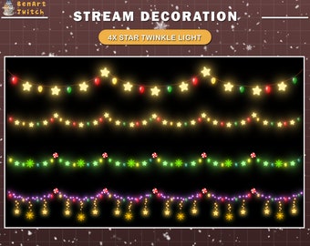 4x Animated Christmas Twinkle Lights, Twitch Stream Decoration with Star, Candy, Snowflakes, Light bulb, Snowman lights...