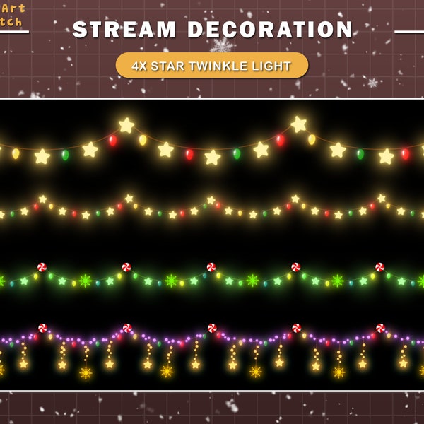 4x Animated Christmas Twinkle Lights, Twitch Stream Decoration with Star, Candy, Snowflakes, Light bulb, Snowman lights...