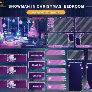 Animated Stream Package Cozy Bed Room Winter, Lo-fi Winter Black Cat Overlay, Aesthetics Twitch Overlay