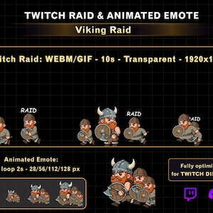 Animated Viking Twitch Raid Alert, Viking Twitch Emotes for Streamers, New Raid GIF for Twitch Discord