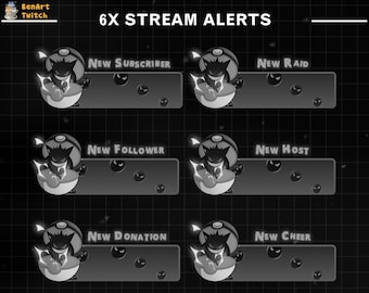 Avviso di Twitch su Gengar - Avviso di streaming animato di Gengar con tema in bianco e nero, sovrapposizione di Twitch, sovrapposizione di streaming