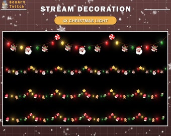 4x Animated Christmas Twinkle Lights Twitch Stream Decoration with Santa Claus, Ginger Pie, Reindeer Light bulb, Snowflakes lights...