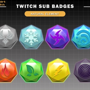 Edelstein Natürliche Elemente Twitch Sub Bit Abzeichen, Diamant Twitch Abzeichen, gebrauchsfertig für Twitch, Discord