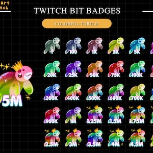 30x Colorful Turtles Twitch Sub Bit Badges, Turtles Sub Badges, Complete Twitch Bit Badges Set for Streamer, Discord