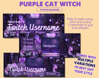 Twitch Banner Template Witchy Room, Stream Banner Mystic Twitch, Purple Twitch Overlay Background, Graphics for Streamer