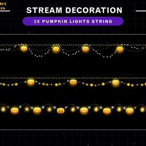 3x Animated Pumpkin Light Strings Stream Decoration, Halloween Twitch Decoration