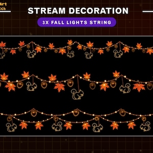 3x Animated Neon Squirrel Lights String Stream Decoration, Fall Twinkle Lights, Twitch Decoration with Maple, Leaves, Pumpkin...