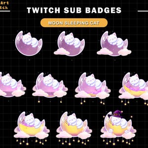 Insignias de suscripción de Twitch de Liquid Moon Sleeping Cat, lindas insignias de Twitch de gato, listas para usar en Twitch, Discord