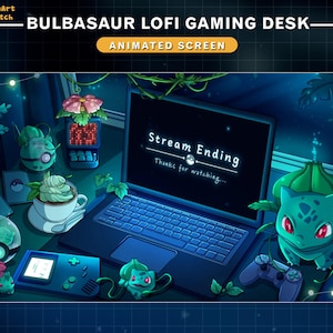Bulbasaur animerat Twitch-överläggspaket, mysigt Lofi-spelskrivbordsströmpaket, söt Pokémon-Twitch-layout för streamers bild 12