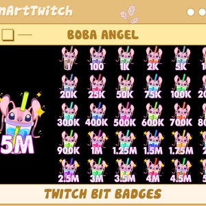 Boba Angel Twitch Bit Badges, Wife Stitch Twitch Sub Badges for Streamers, YouTubers & Discord