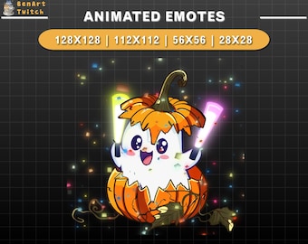 Animierte Twitch Emote Kürbis Geist Anfeuern, Halloween Twitch Emotes, Kawaii Emotes Für Youtube, Discord