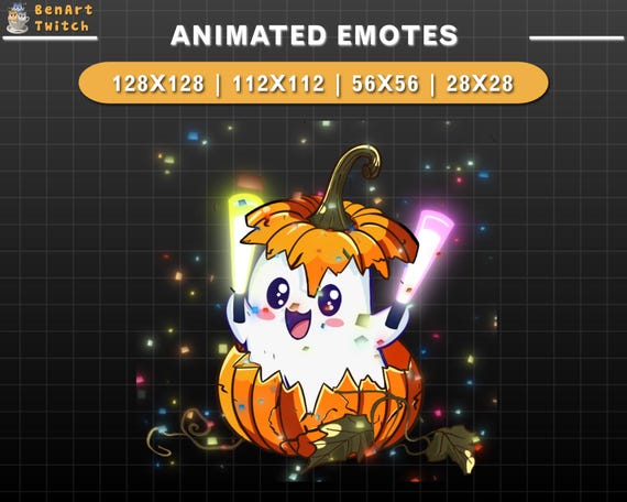 Animated Twitch Emote Pumpkin Ghost Cheering, Halloween Twitch Emotes, Kawaii Emotes For Youtube, Discord