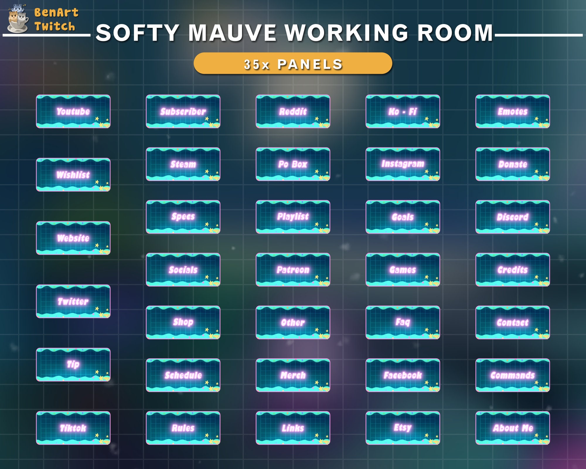 Animated Twitch Overlay Softy Mauve Working Room, Neon Lo-fi Desk ...
