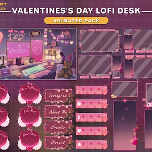 Animated Stream Package Valentine&#39;s Day PC Room, Lo-fi Game Room Stream Overlay, Love Twitch Overlay