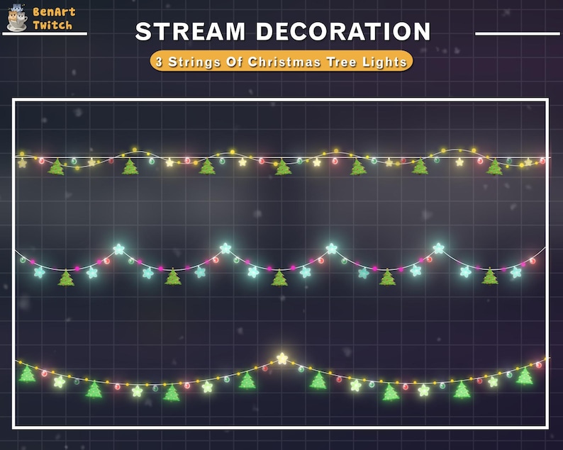 3x Animated Christmas Twinkle Lights Twitch Stream Decoration With Star