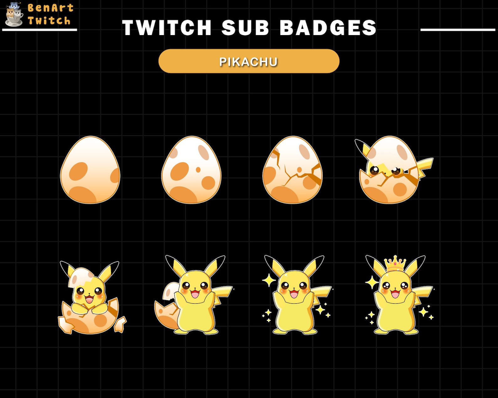 Pikachu Twitch Sub Badges, Cute Pokemon Sub Badges for Streamers ...