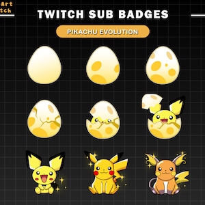 Pikachu Evolution Twitch Sub Badges, Pikachu Sub Badges for Streamers, YouTubers & Discord