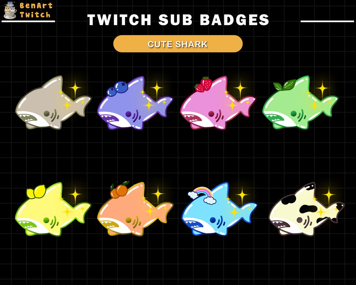 Cute Shark Twitch Sub Badges, Rainbow Sharks Twitch Badges for ...
