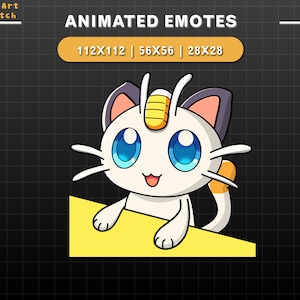 Geanimeerde Twitch-emote Bongo Meowth, schattige kattentwitch-emotes, schattige emotes voor YouTube, onenigheid