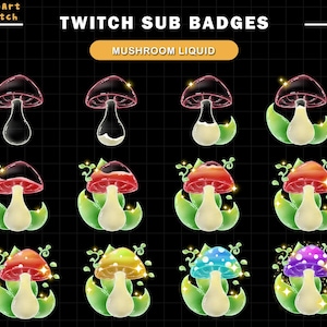 Flüssige Mushroom Twitch Sub Badges, Herbst Twitch Sub Badges, Ahorn, Kürbis Sub Badges, Herbst Twitch Overlay,