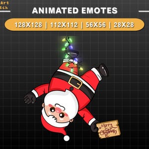 Emote natalizio animato Twitch Babbo Natale appeso, Emote natalizie Twitch, Emote carine per Youtube, Discord