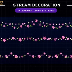 3x Animated Sakura Light Strings Stream Decoration, Sakura Twitch Stream Decoration, Cherry Blossom Twitch Overlay