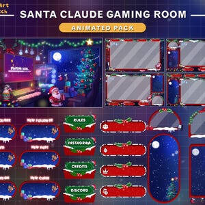 Animated Game Room Christmas Twitch Full Package, Lo-fi Room Xmas Stream with PC, Christmas Tree, Candle, Snow man...