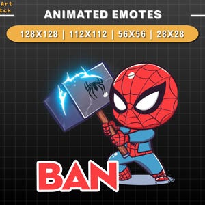 Geanimeerde Twitch-emote Spider-Man BAN, BAN-emotes, kawaii-emotes voor Twitch, Discord
