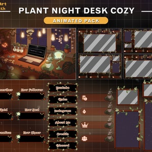 Animated Twitch Overlay Game Room Plants, Lo-fi Room Stream Package with Laptop, Night Sky, Trees...